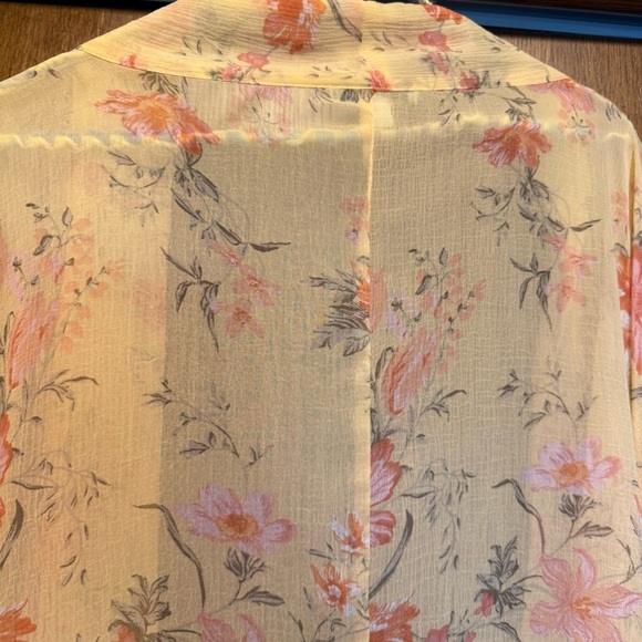 American Eagle Pale Yellow Floral Chiffon Open Front Kimono Boho Festival Beachy - Picture 10 of 12